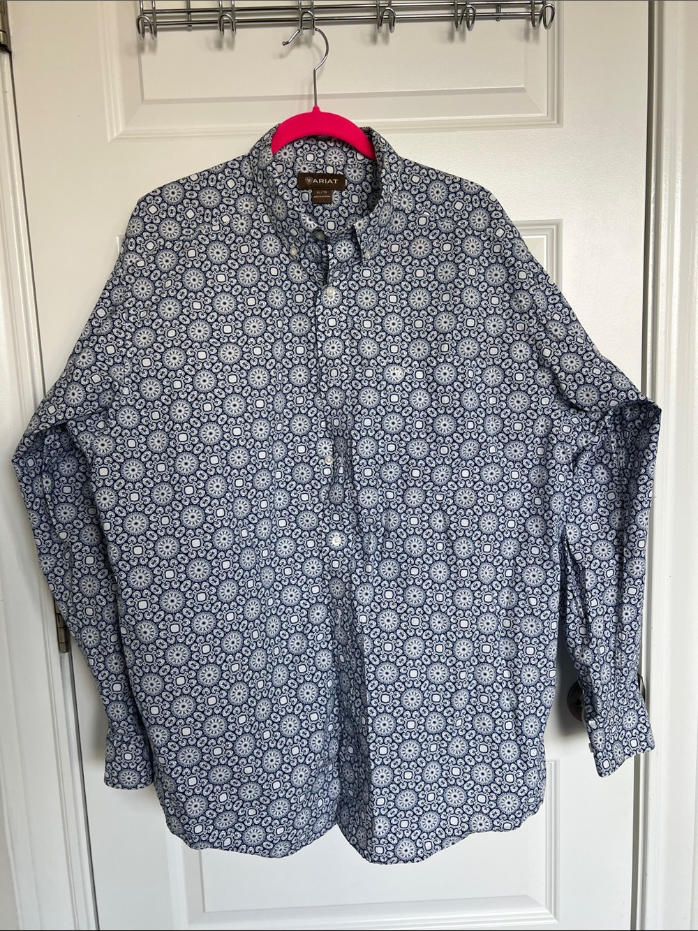 Ariat Navy and White Geometric Floral Button-Down Shirt